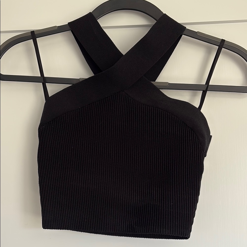 Babaton Black Ribbed Cross-Back Women's Top